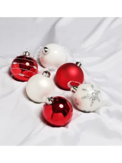 6er Set Weihnachtskugeln Glas D: 8cm in rot, weiß