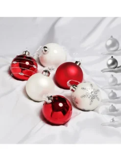 6er Set Weihnachtskugeln Glas D: 8cm in rot, weiß