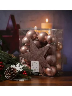 33er Set Weihnachtskugeln mit Stern Baumspitze bruchfest rosa