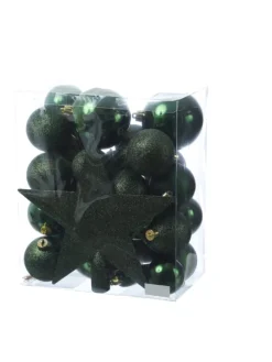 33er Set Weihnachtskugeln mit Stern Baumspitze bruchfest in grün