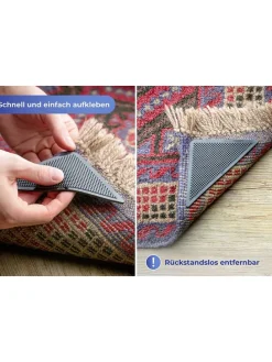 2er-Set: Antirutsch-Teppichecken in Schwarz - 2x 4 Stück