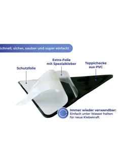 2er-Set: Antirutsch-Teppichecken in Schwarz - 2x 4 Stück