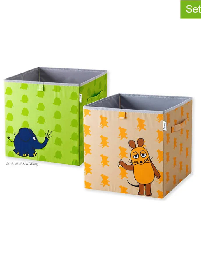 2er-Set: Aufbewahrungsboxen "Maus" in Grün/ Orange - (B)33 x (H)33 x (T)33 cm