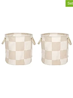 2er-Set: Aufbewahrungskörbe "Chess" in Beige - (H)32 x Ø 32