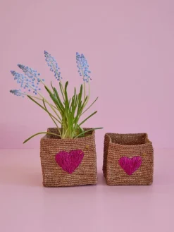 2er-Set: Aufbewahrungskörbe in Hellbraun/ Pink - (B)14 x (H)14 x (T)14 cm