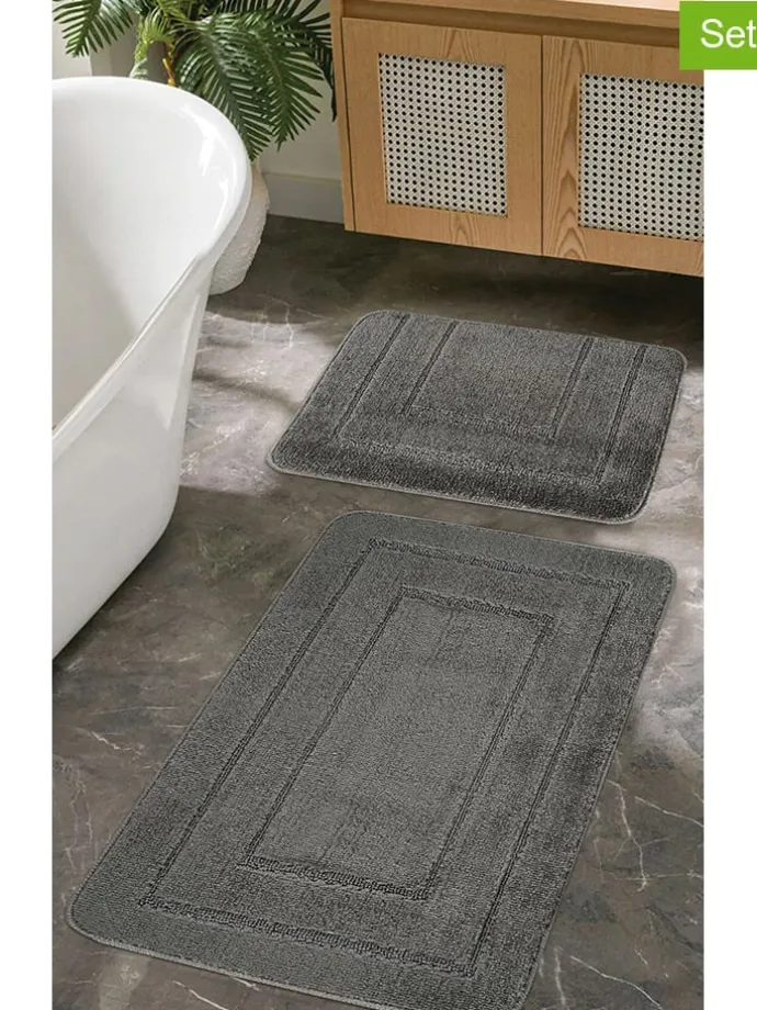 2er-Set: Badvorleger ''Cerceve'' in Anthrazit