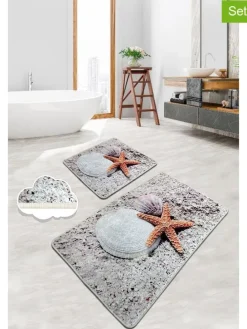 2er-Set: Badvorleger in Grau/ Lila/ Hellbraun