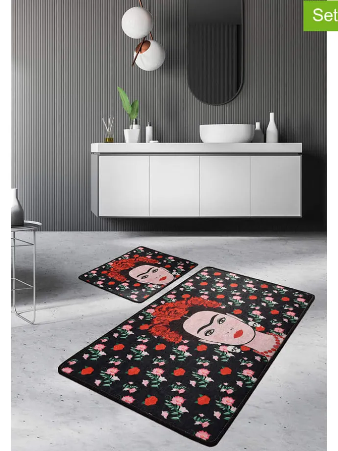 2er-Set: Badvorleger in Schwarz/ Rot