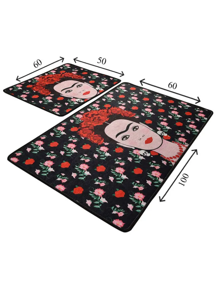 2er-Set: Badvorleger in Schwarz/ Rot