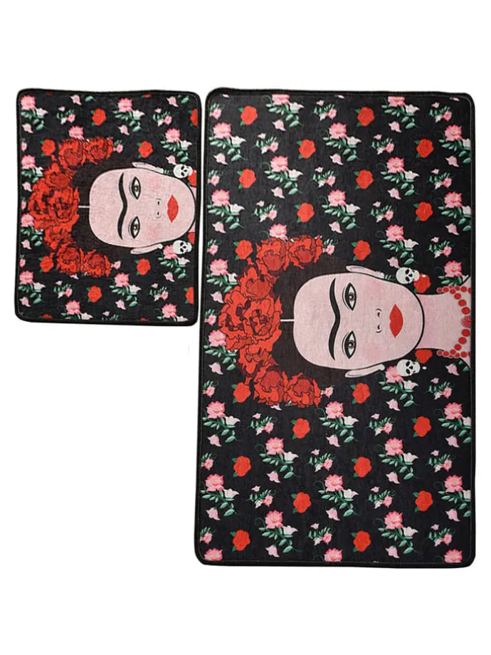 2er-Set: Badvorleger in Schwarz/ Rot