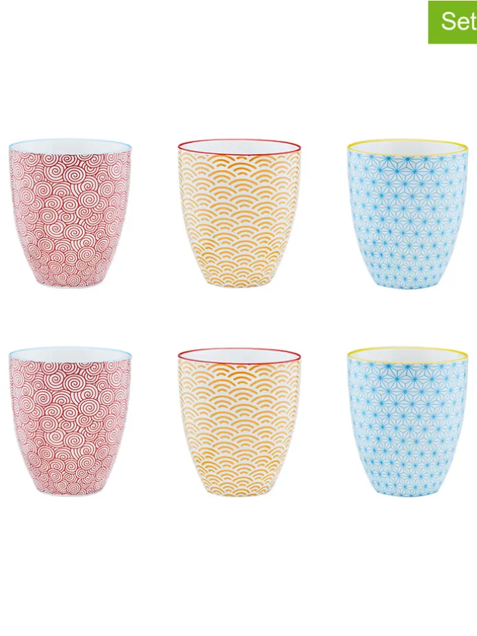 6er-Set: Becher "Color" in Rot/ Gelb/ Hellblau - 300 ml