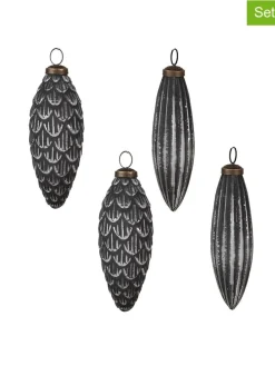 4er-Set: Christbaumkugeln in Grau/ Silber - (H)15 x Ø 8 cm