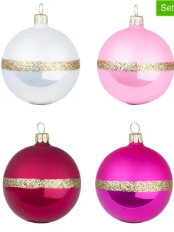 12er-Set: Christbaumkugeln in Weiß/ Rosa/ Pink - Ø 7 cm