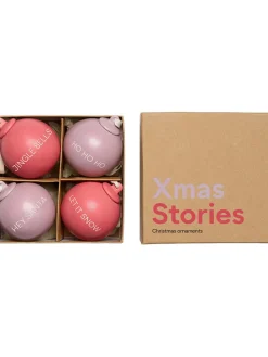 4er-Set: Christbaumkugeln ''XMAS Stories'' in Pink/ Lila - Ø 4 cm