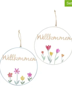 2er-Set: Dekoanhänger "Blümi" in Beige/ Hellblau - (L)30 cm