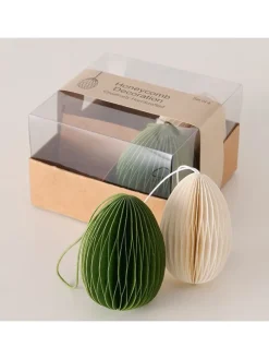 4er-Set: Dekoanhänger "Eggo" in Creme/ Grün - (H)8 cm