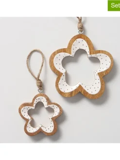 2er-Set: Dekoanhänger "Teris" in Weiß/ Hellbraun