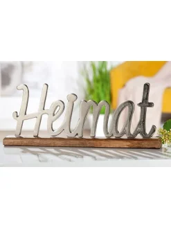 2er-Set: Dekoaufsteller "Heimat" in Hellbraun/ Silber - (B)44 x (H)18 cm