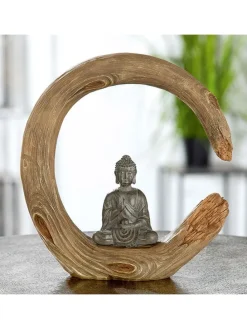 2er-Set: Dekofiguren "Buddha" in Hellbraun - (B)21 x (H)22 x (T)6 cm