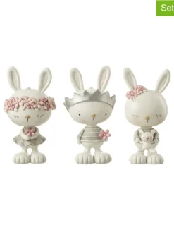 3er-Set: Dekofiguren "Hase" in Weiß/ Grau/ Rosa - (H)17 x Ø 9,5 cm