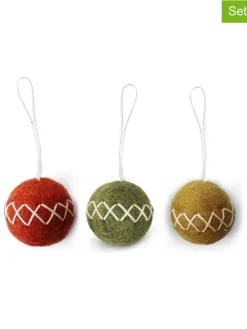3er-Set: Dekohänger ''Ball Ornaments'' in Grün/ Rot - Ø 4 cm