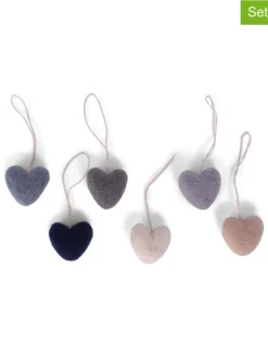 6er-Set: Dekohänger ''Hearts'' in Grau/ Blau/ Beige - (L)3 x (B)3 cm