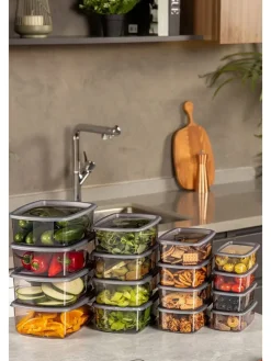 16er-Set: Frischhaltedosen in Grau