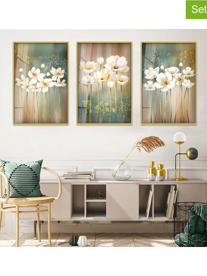 3er-Set: Gerahmte Glasdrucke
