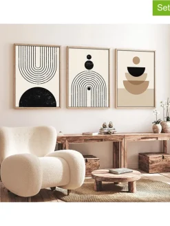 3er-Set: Gerahmte Holzkunstdrucke