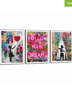 3er-Set: Gerahmte Kunstdrucke "Streetart Compilation"