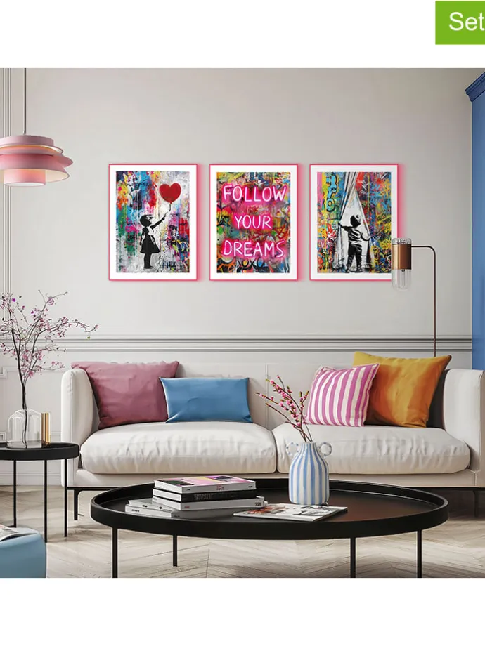 3er-Set: Gerahmte Kunstdrucke "Streetart Compilation"