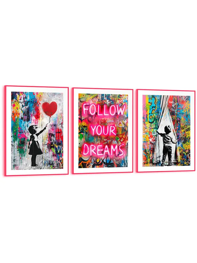 3er-Set: Gerahmte Kunstdrucke "Streetart Compilation"