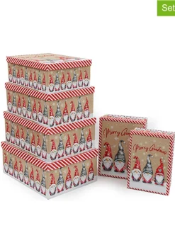 6er-Set: Geschenkboxen in Beige/ Rot