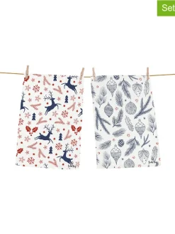 2er-Set: Geschirrtücher "Christmas symbols" in Blau/ Rot/ - (L)70 x (B)50 cm