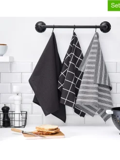 3er-Set: Geschirrtücher "Essential Fusain" in Grau/ Schwarz - (L)70 x (B)50 cm