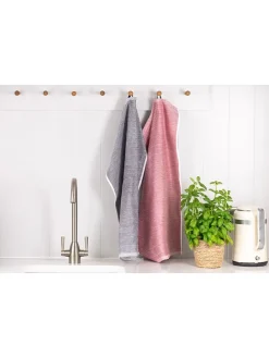 2er-Set: Geschirrtücher in Grau/ Rot - (L)71 x (B)44 cm