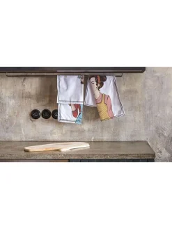 2er-Set: Geschirrtücher in Weiß/ Bunt - (L)70 x (B)50 cm