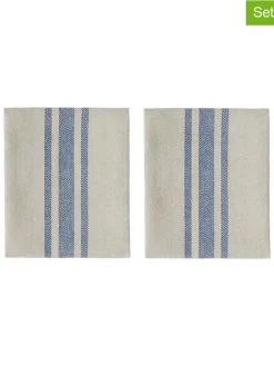 2er-Set: Geschirrtücher ''Linu'' in Beige/ Blau - (L)45 x (B)45 cm
