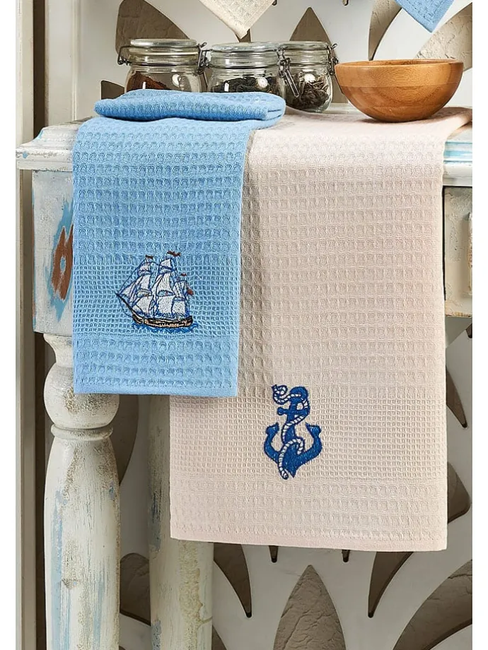 6er-Set: Geschirrtücher "Marin" in Creme/ Hellblau/ Rosa