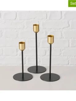 3er-Set: Kerzenleuchter "Cosima" in Schwarz/ Gold