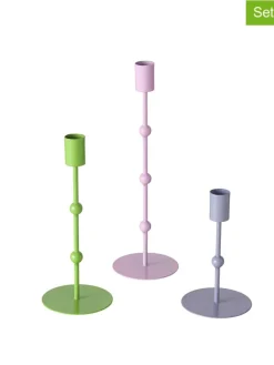 3er-Set: Kerzenleuchter "Kimberly" in Grün/ Rosa/ Blau