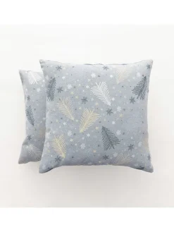 2er-Set: Kissenhüllen ''Christree'' in Hellblau/ Gold