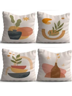 4er-Set: Kissenhüllen in Weiß/ Orange