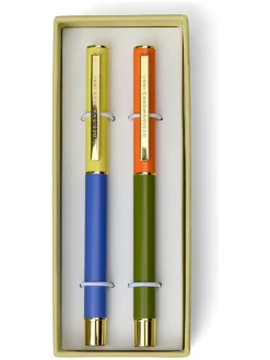 2er-Set: Kugelschreiber in Blau/ Khaki/ Orange - (L)13 cm