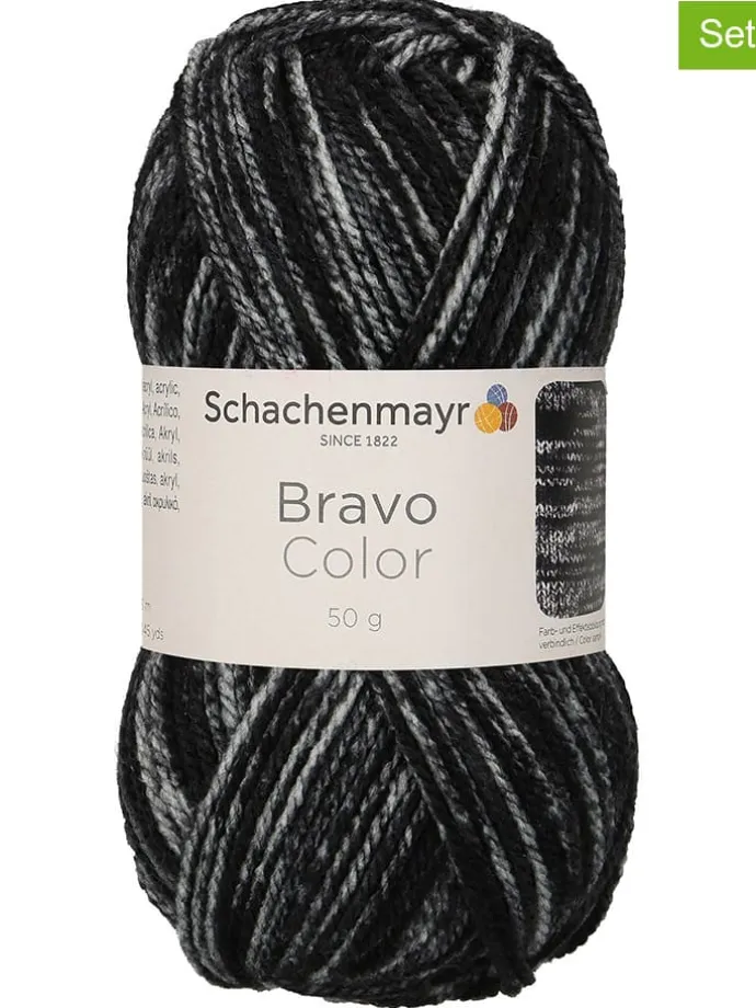 20er-Set: Kunstfasergarne ''Bravo Color'' in Schwarz/ Grau/ Weiß - 20x 50 g