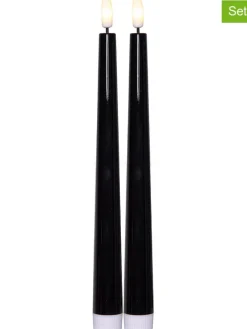 2er-Set: LED-Kerzen "Flamme Candy" in Schwarz - (H)26 cm