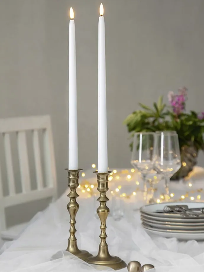 2er-Set: LED-Kerzen "Flamme Slim" in Weiß - (L)38 cm