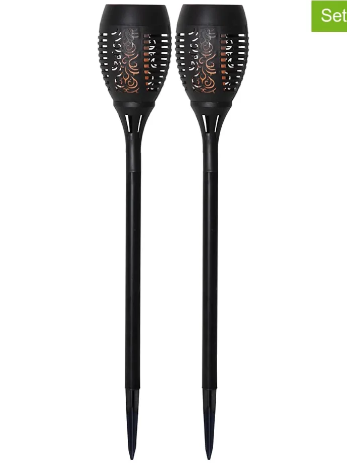 2er-Set: LED-Solar-Gartenstecker "Flame" in Schwarz - (H)50 cm