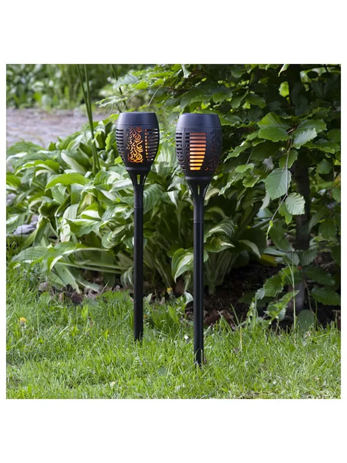 2er-Set: LED-Solar-Gartenstecker "Flame" in Schwarz - (H)50 cm