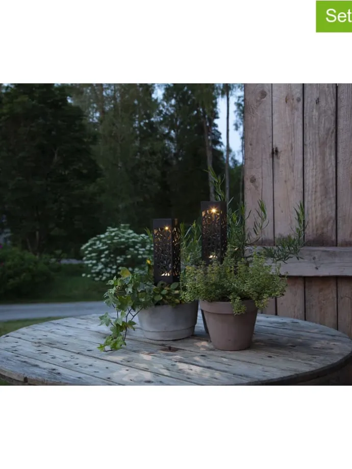 2er-Set: LED-Solar-Gartenstecker "Izola" in Schwarz - (H)18 cm